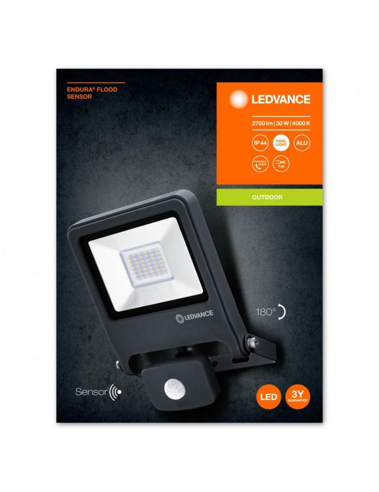 Proiector LED cu senzor de miscare si lumina Ledvance ENDURA FLOOD, 30W, 220-240V, 2700 lm, lumina neutra (4000K), IP44, 223x170