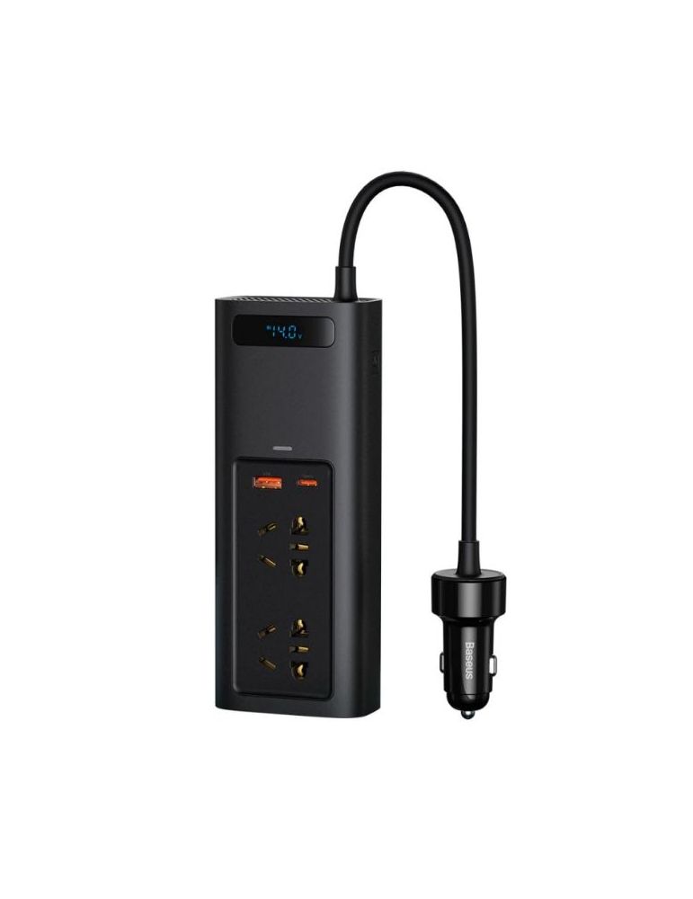 Invertor electric auto baseus igbt 2 x ac 1 x usb type-c 1 x usb 150w 220v conectare auto 12v negru crnbq-a01 (timbru verde 2