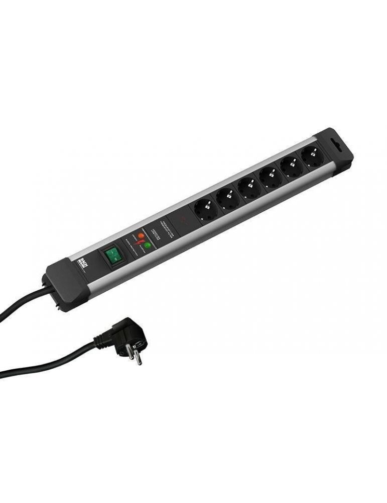 Prelungitor bachmann schuko x 6 conectare prin schuko (t) cablu 2 m protectie supratensiune | protectie copii negru | arginti