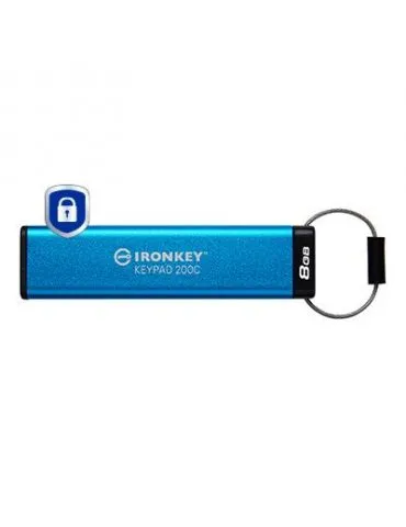 Kingston Technology IronKey Keypad 200 memorii flash USB 8 Giga Bites USB tip-C 3.2 Gen 1 (3.1 Gen 1) Albastru - Tik.ro