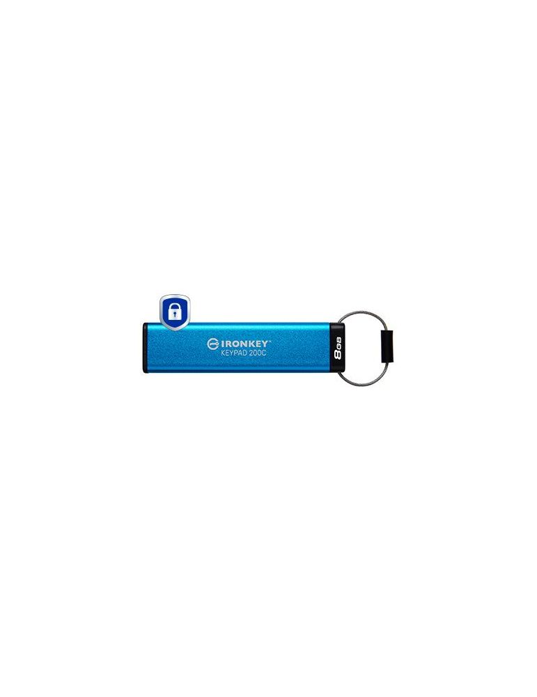 Kingston Technology IronKey Keypad 200 memorii flash USB 8 Giga Bites USB tip-C 3.2 Gen 1 (3.1 Gen 1) Albastru