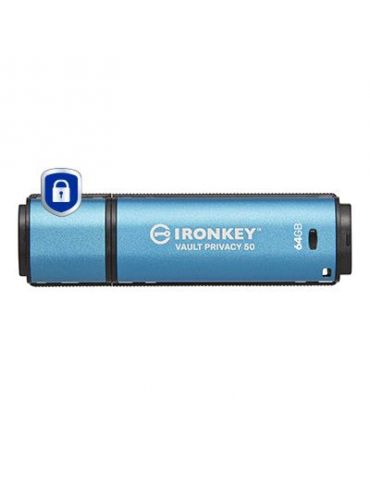 Kingston Technology IronKey Vault Privacy 50 memorii flash USB 64 Giga Bites USB Tip-A 3.2 Gen 1 (3.1 Gen 1) Negru, Albastru - Tik.ro