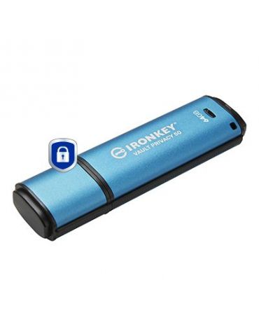 Kingston Technology IronKey Vault Privacy 50 memorii flash USB 64 Giga Bites USB Tip-A 3.2 Gen 1 (3.1 Gen 1) Negru, Albastru