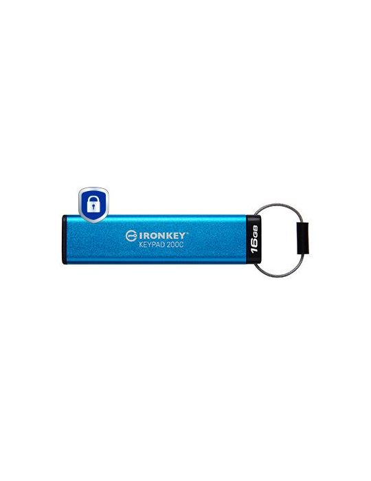 Kingston Technology IronKey Keypad 200 memorii flash USB 16 Giga Bites USB tip-C 3.2 Gen 1 (3.1 Gen 1) Albastru