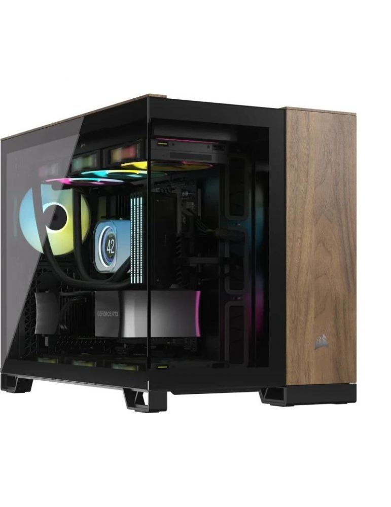 Carcasa corsair 2500x micro atx dual chamber black/walnut wood tempered