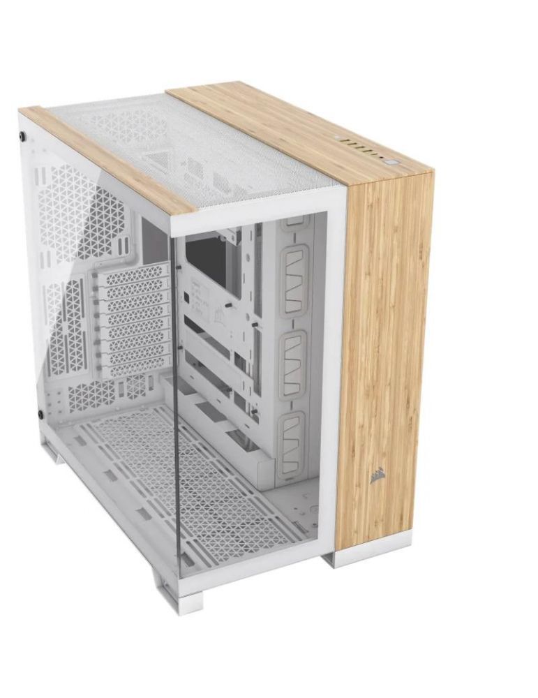 Carcasa corsair 6500x mid-tower dual chamber e-atx white/bamboo wood tempered