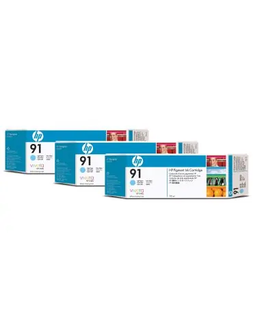 HP 91 3-pack 775-ml Light Cyan DesignJet Pigment Ink Cartridges cartușe cu cerneală 1 buc. Original Hp - 1