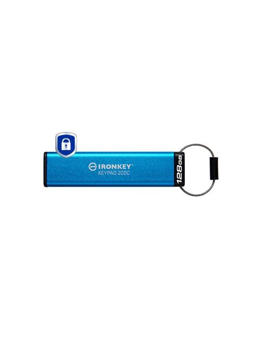 Kingston Technology IronKey Keypad 200 memorii flash USB 128 Giga Bites USB tip-C 3.2 Gen 1 (3.1 Gen 1) Albastru