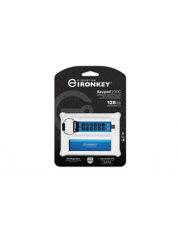 Kingston Technology IronKey Keypad 200 memorii flash USB 128 Giga Bites USB tip-C 3.2 Gen 1 (3.1 Gen 1) Albastru