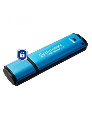 Kingston Technology IronKey Vault Privacy 50 memorii flash USB 256 Giga Bites USB tip-C 3.2 Gen 1 (3.1 Gen 1) Negru, Albastru