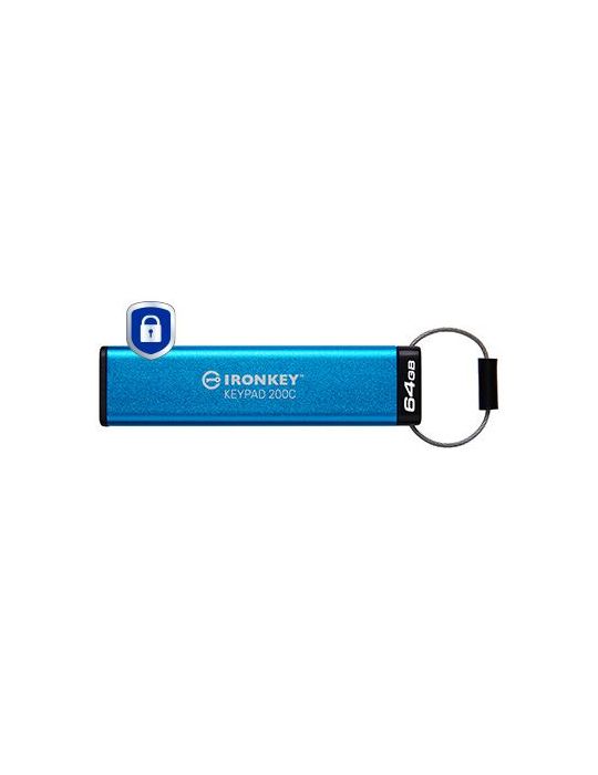 Kingston Technology IronKey Keypad 200 memorii flash USB 64 Giga Bites USB tip-C 3.2 Gen 1 (3.1 Gen 1) Albastru