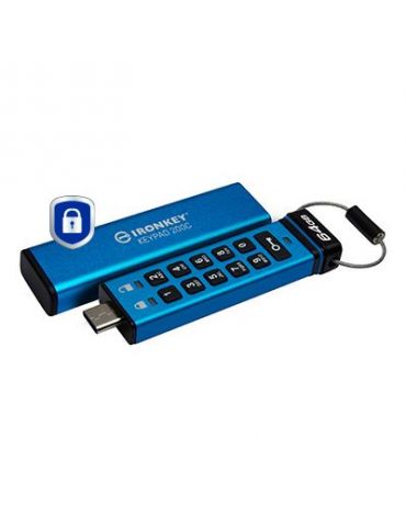 Kingston Technology IronKey Keypad 200 memorii flash USB 64 Giga Bites USB tip-C 3.2 Gen 1 (3.1 Gen 1) Albastru