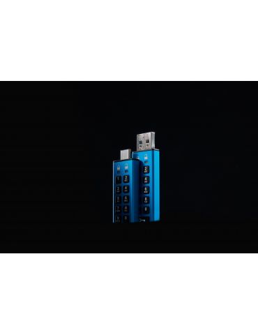 Kingston Technology IronKey Keypad 200 memorii flash USB 64 Giga Bites USB tip-C 3.2 Gen 1 (3.1 Gen 1) Albastru