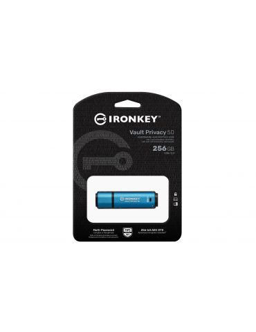 Kingston Technology IronKey Vault Privacy 50 memorii flash USB 256 Giga Bites USB Tip-A 3.2 Gen 1 (3.1 Gen 1) Negru, Albastru
