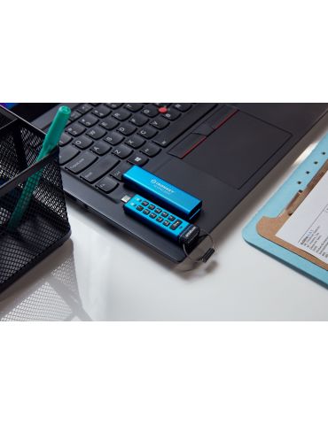 Kingston Technology IronKey Keypad 200 memorii flash USB 256 Giga Bites USB tip-C 3.2 Gen 1 (3.1 Gen 1) Albastru