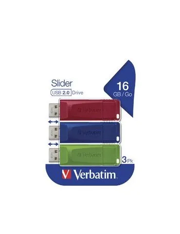 Verbatim Slider memorii flash USB 16 Giga Bites USB Tip-A 2.0 Albastru, Verde, Roşu - Tik.ro