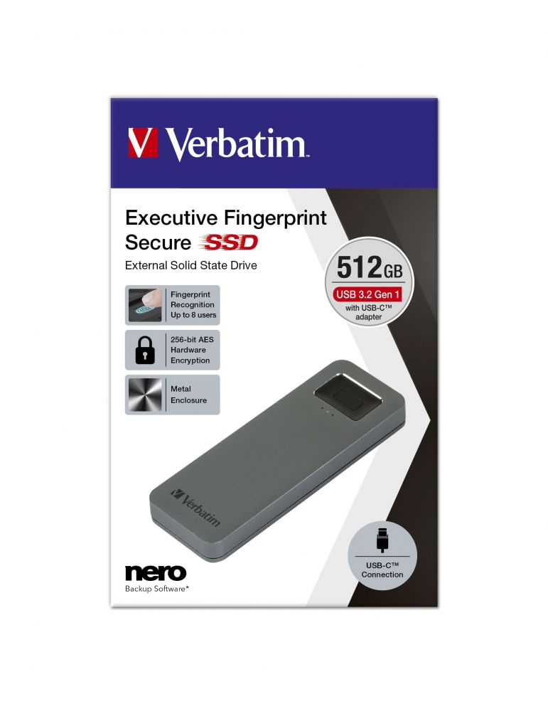 Verbatim 53656 hard disk extern 512 Giga Bites USB tip-C 3.2 Gen 1 (3.1 Gen 1) Gri