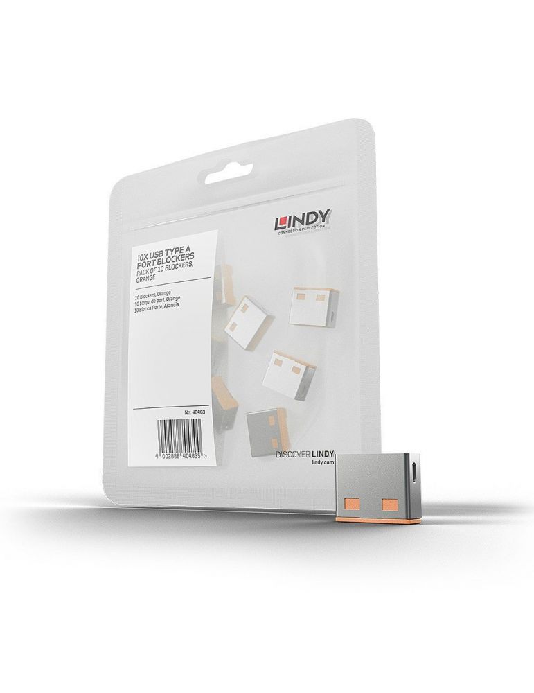 Lindy 40463 cheie port Dispozitiv blocare port USB Tip-A Portocală Acrilonitril-butadien-stiren (ABS) 10 buc.