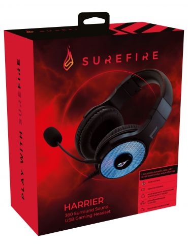 SureFire Harrier 360 Căști Prin cablu Bandă de fixare pe cap Gaming USB Tip-A Carbon