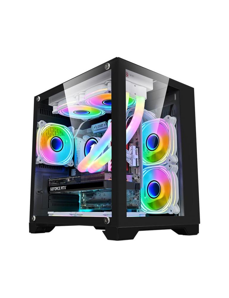 Carcasa 1stplayer mv5 cube tower argb negru tempered glass sloturi