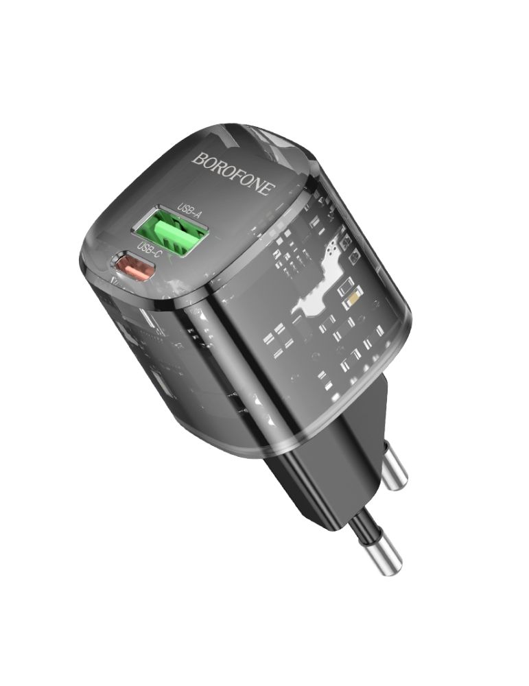 INCARCATOR retea Borofone "BN17", Quick Charge 20W, 1 x USB, 1 x USB Type-C, transparent "6941991112713"