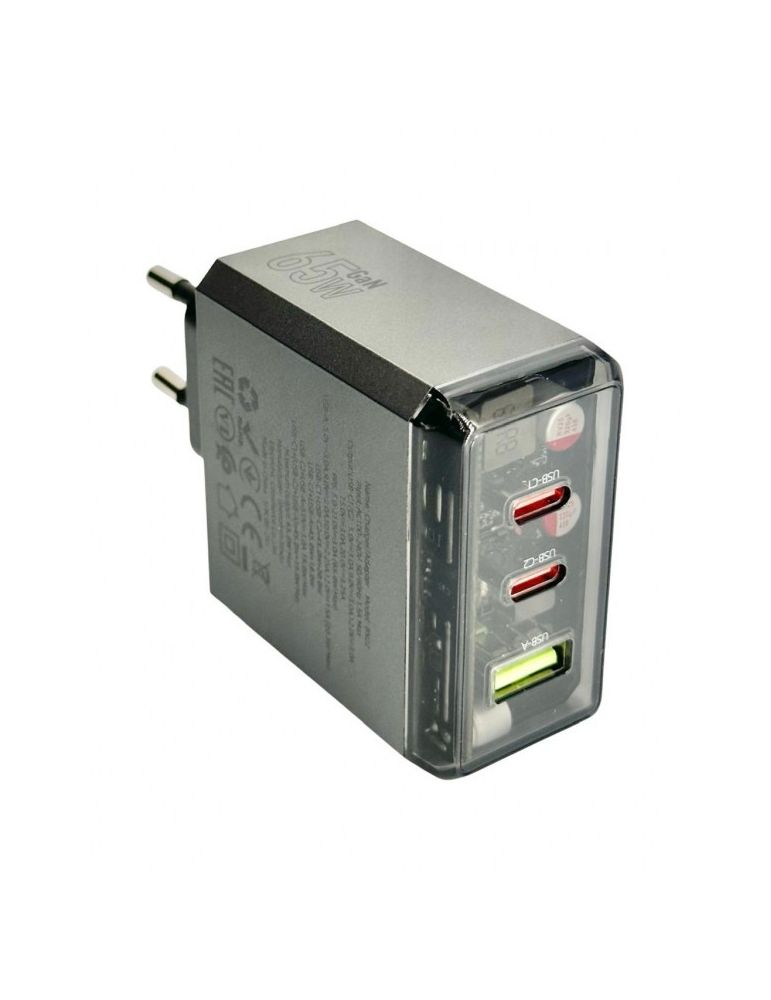 INCARCATOR retea Borofone "BN22" , Quick Charge 65W, 1 x USB, 2 x USB Type-C, gri metal "6941991114601"