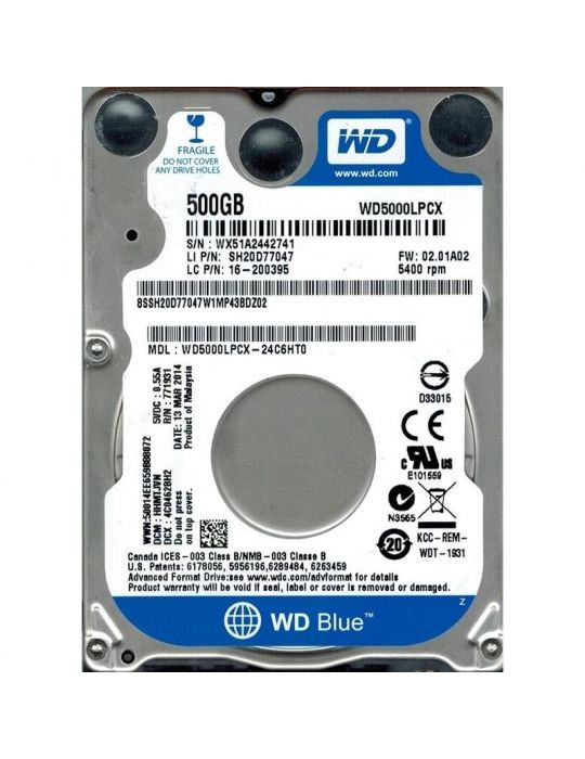 Hard Disk Western Digital Blue 500GB  SATA III   16MB  2.5" Wd - 1