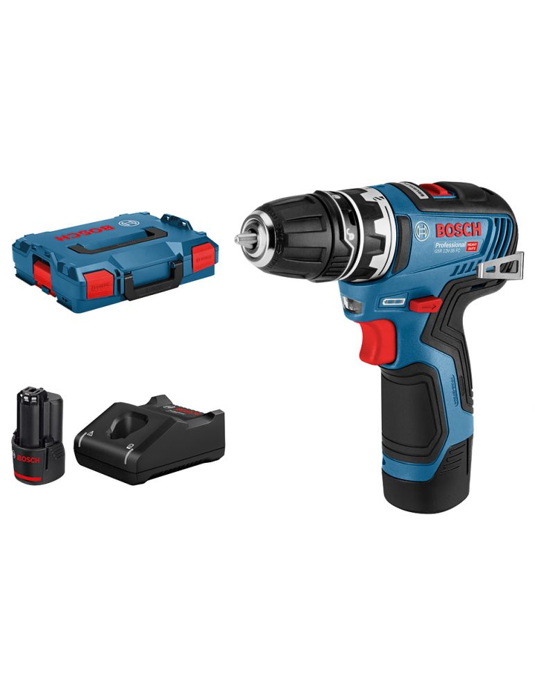Bosch GSR 12V-35 FC Set Masina de gaurit si insurubat 35Nm + 2 x acumulatori Li-Ion, 3Ah + incarcator rapid GAL 12V + L-Boxx