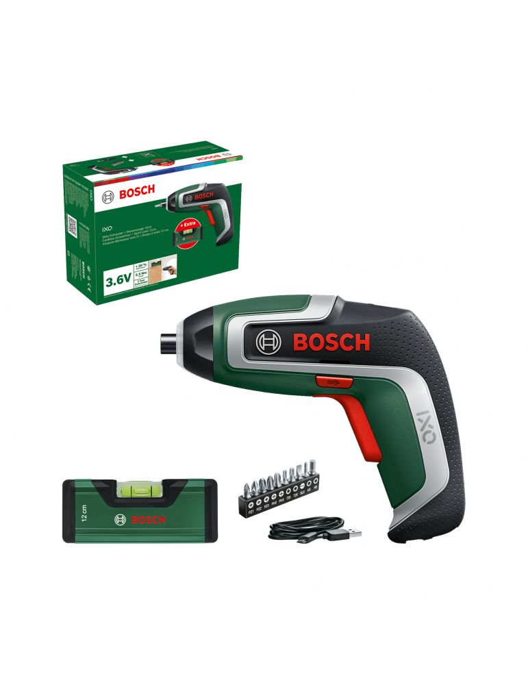 Bosch IXO 7 Surubelnita electrica USB, 3.6V, 2Ah + nivela + 10biti
