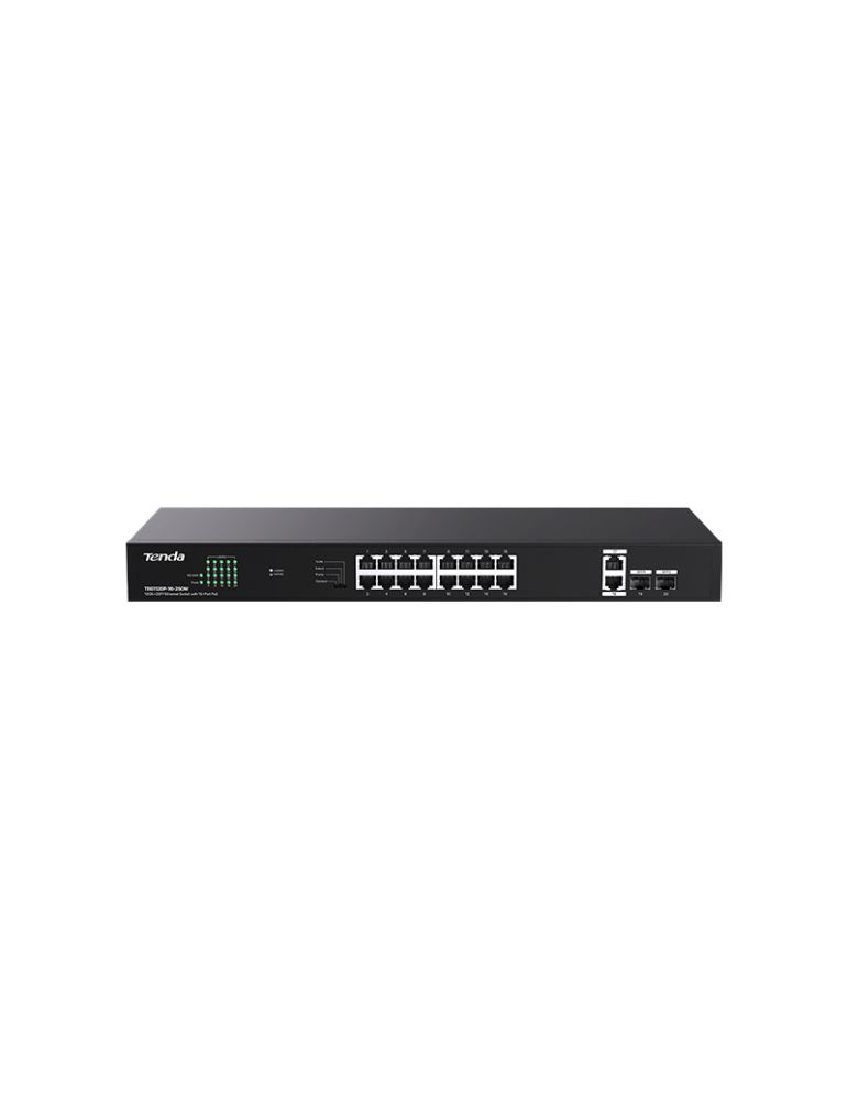 Tenda SWITCH TENDA unmanaged, 16 porturi POE RJ-45 gigabit, 2 porturi uplink gigabit RJ-45 si 2 porturi SFP IEEE 802.3af/at, max PoE 2