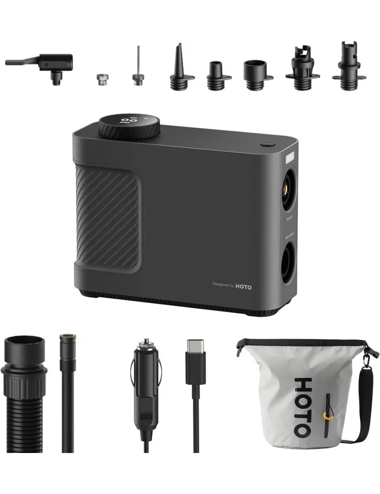 Compresor portabil, pompă HOTO QWCQB002 (3x 2500 mAh, 150 PSI, 350 L, 12V)