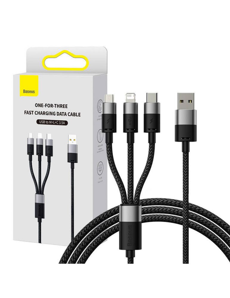 Cablu încărcare rapidă USB la M+L+C Baseus StarSpeed 3,5A 0,6 m (negru)