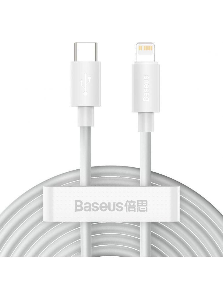 Cablu de date USB Baseus Simple Wisdom, USB la Lightning PD, 20W (2buc/ set), 1.5m (alb)