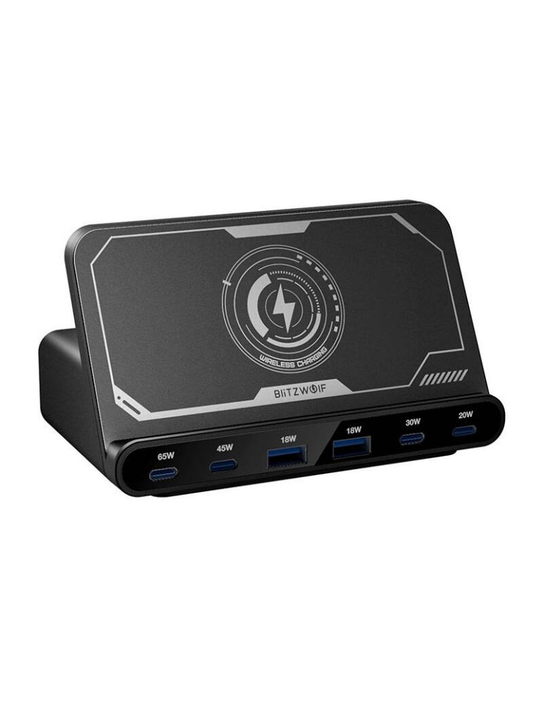 Power Adapters & Chargers Blitzwolf BW-S27 160W, 2xUSB-A, 4xUSB-C, 15W încărcător wireless (negru)