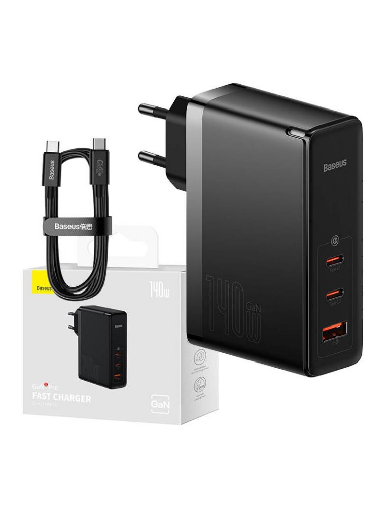 Încărcător Baseus GaN5 Pro 2xUSB-C + USB, 140W (negru)