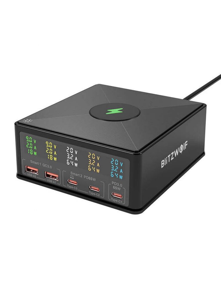 Încărcător de rețea Blitzwolf 868H, 2xUSB-A, 3xUSB tip C, 160W (negru)