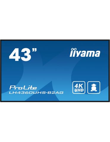 iiyama LH4360UHS-B2AG Afișaj Semne Placă-A digitală 108 cm (42.5") LED Wi-Fi 500 cd m² 4K Ultra HD Negru Procesor încorporat