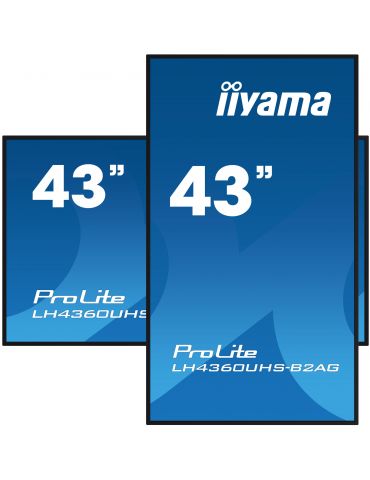 iiyama LH4360UHS-B2AG Afișaj Semne Placă-A digitală 108 cm (42.5") LED Wi-Fi 500 cd m² 4K Ultra HD Negru Procesor încorporat