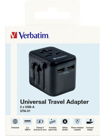 Verbatim 49543 adaptoare de prize Universală Negru