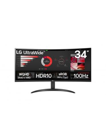 LG 34WR50QK-B monitoare LCD 86,4 cm (34") 3440 x 1440 Pixel Wide Quad HD Negru - Tik.ro