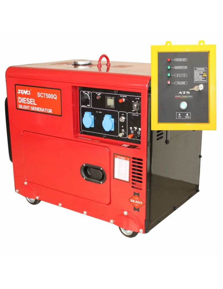 Generators RS Generatorl insonorizat SENCI SC7500Q 6 kVA 230V AVR&ATS inclus, Diesel