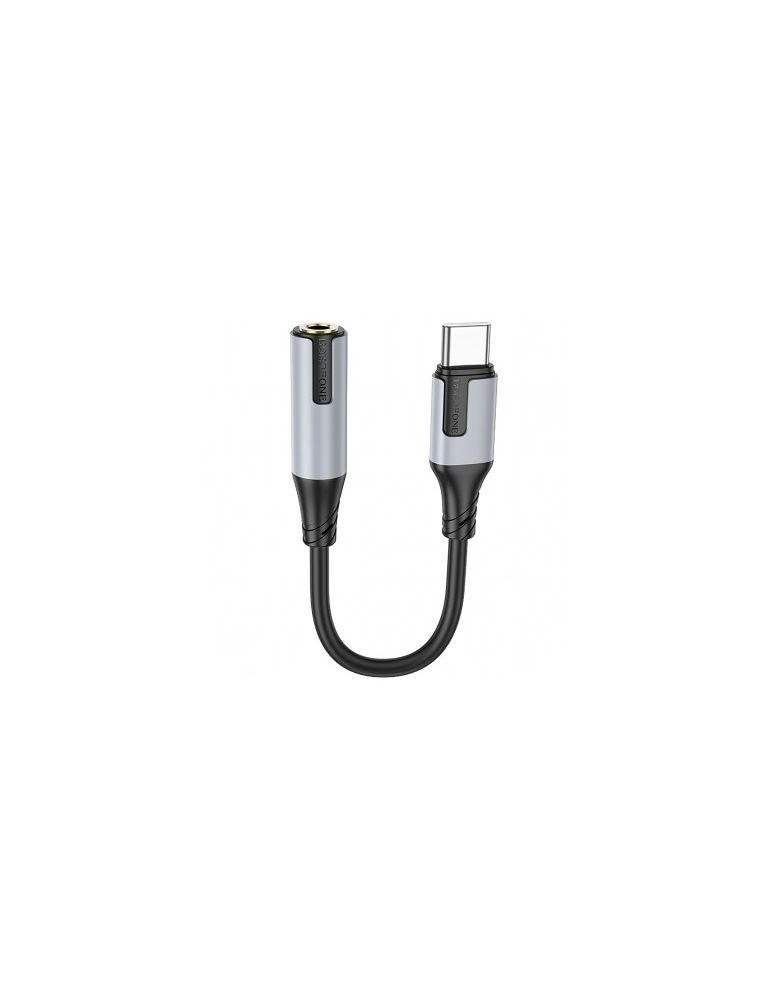 CABLU ADAPTOR Borofone "BV19", USB Type-C(T) to Jack 3.5mm(M), lungime 15 cm, gri "6941991108372"