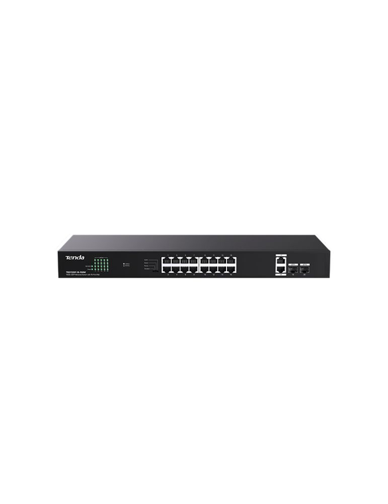 SWITCH TENDA unmanaged, 16 porturi POE RJ-45 gigabit, 2 porturi uplink gigabit RJ-45 si 2 porturi SFP IEEE 802.3af/at, max PoE 1