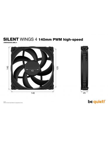 be quiet! SILENT WINGS 4 | 140mm PWM high-speed Carcasă calculator Ventilator 14 cm Negru 1 buc.
