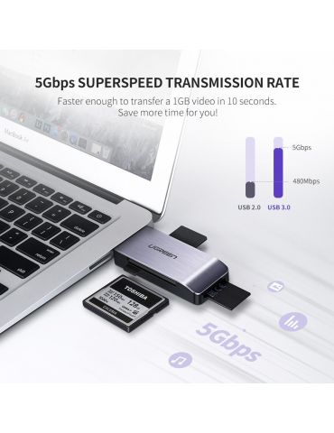 Ugreen 50541 cititoare de carduri USB 3.2 Gen 1 (3.1 Gen 1) Oțel