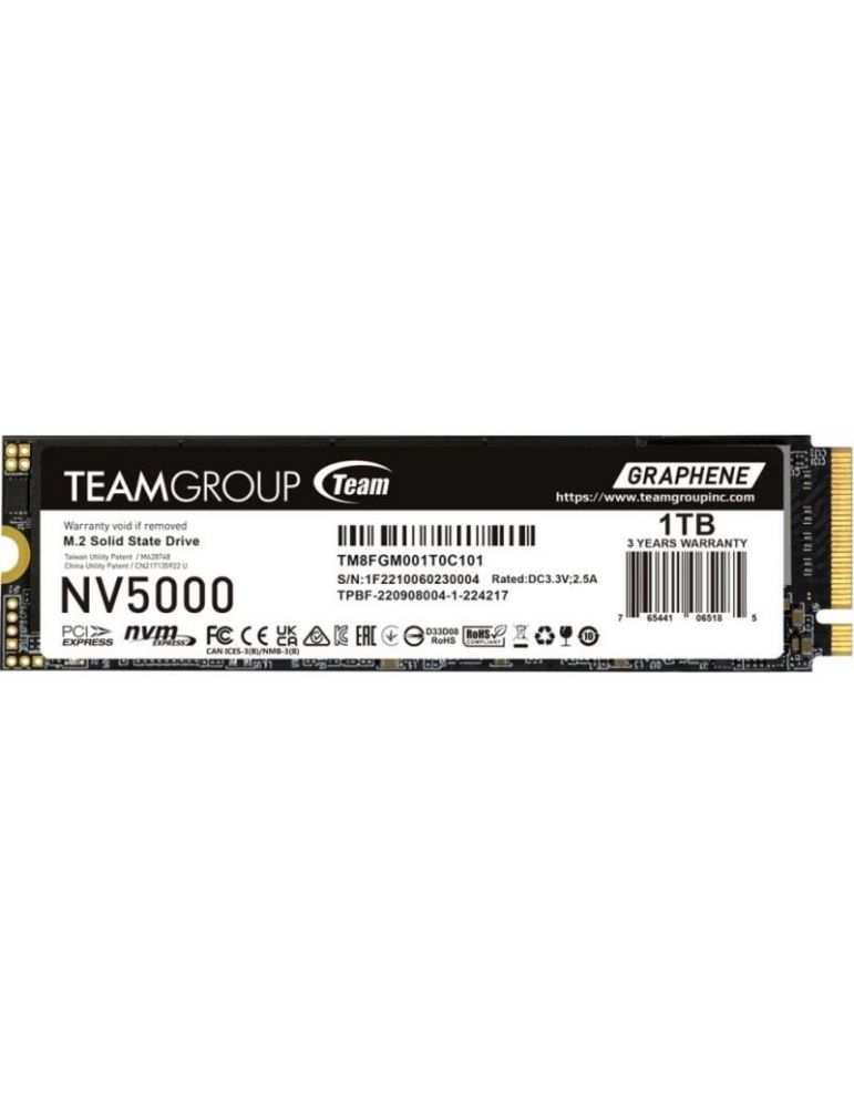 SSD TEAMGROUP NV5000, 1TB, PCIe Gen4x4 M.2 2280, 3D TLC NAND NVMe, R/W: 4500/1900 MB/s, "TM8FGM001T0C101"