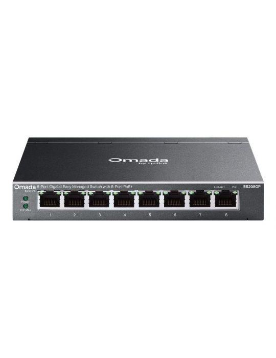 TP-Link Omada ES208GP switch-uri Gestionate L2 Gigabit Ethernet (10 100 1000) Power over Ethernet (PoE) Suport DIN rail Negru