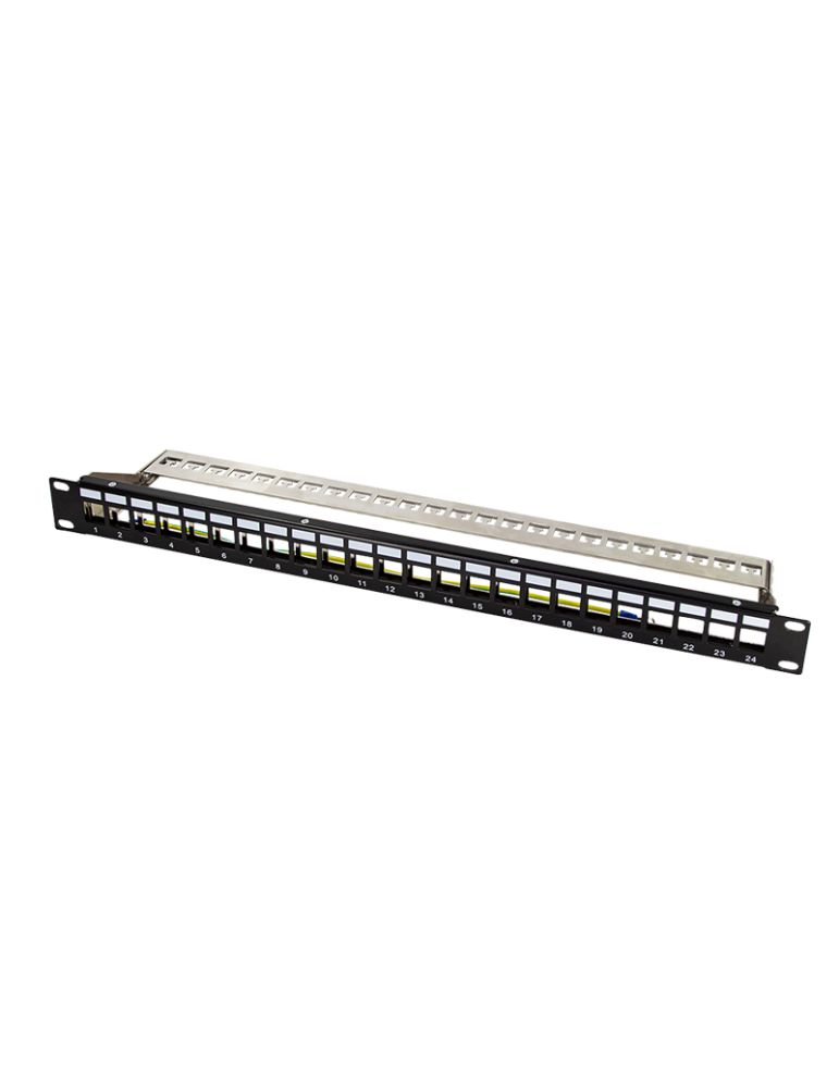 PATCH PANEL LOGILINK 24 porturi, Keystone, ecranate, 1U pentru rack 19", management cabluri spate, M6 kit montare, black, "NK405