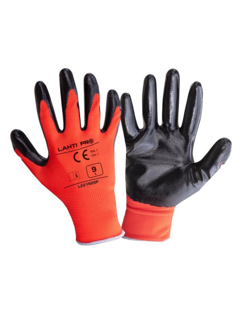 Work Safety Protective Gear PACHET 240 MANUSI NITRIL CU POLIESTER / NEGRU-ROSU - 9