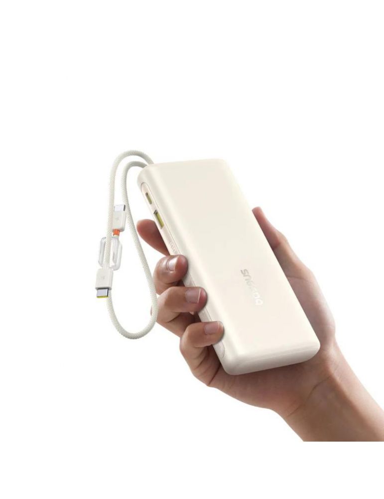 Baseus POWER BANK Baseus EnerFill FC41, display, cablu integrat retractabil 2 x USB Type-C, capacitate 20000mAh 100W, alb "E0028N04" (t